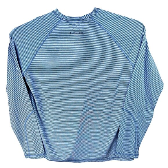 X-Caster T-Shirt Men L Blue UPF 50+ Sun Protection Fisherman Striped Long Sleeve - Picture 2 of 11